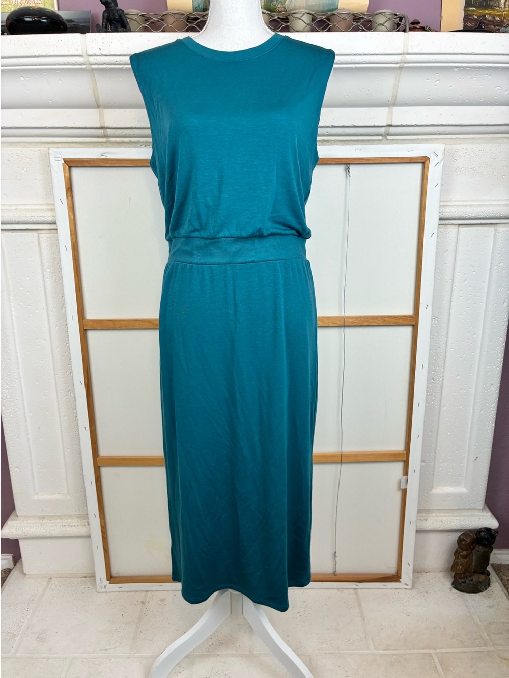 Lou & Grey NWT Double Knit Soft Teal Sleeveless Midi Dress